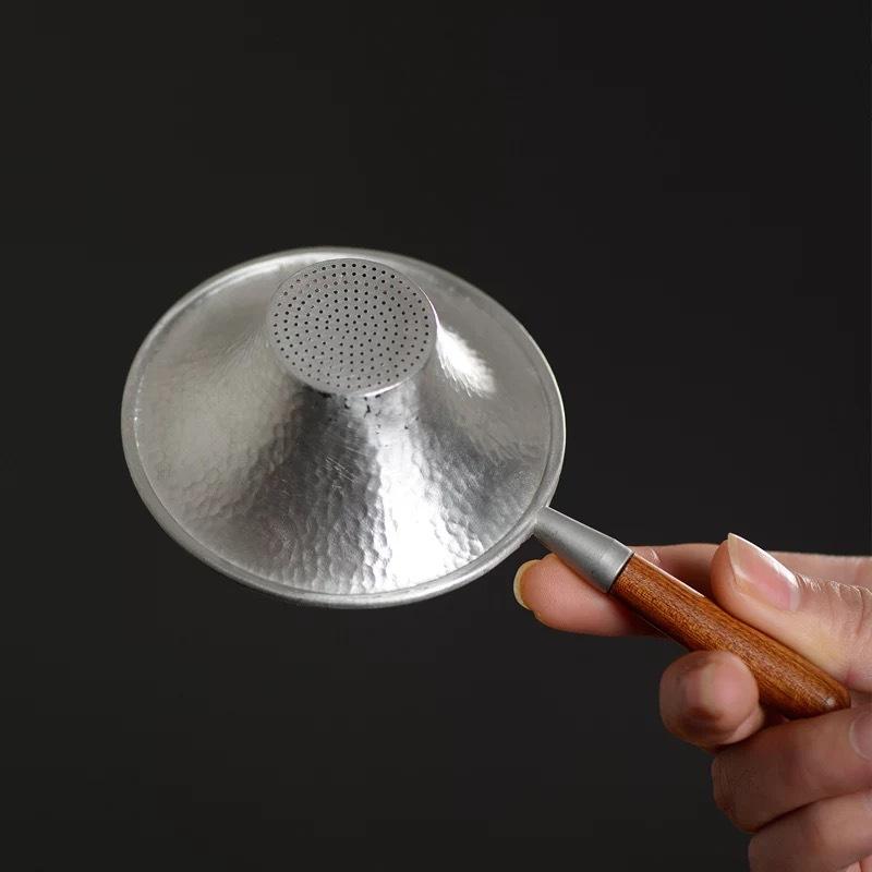 Pure Tin Tea Funnel Solid Wood Handle Tea Strainer Pitcher Filter Kung Fu Tea Set Tea Accessories Strainer Tea Filter Diffuser