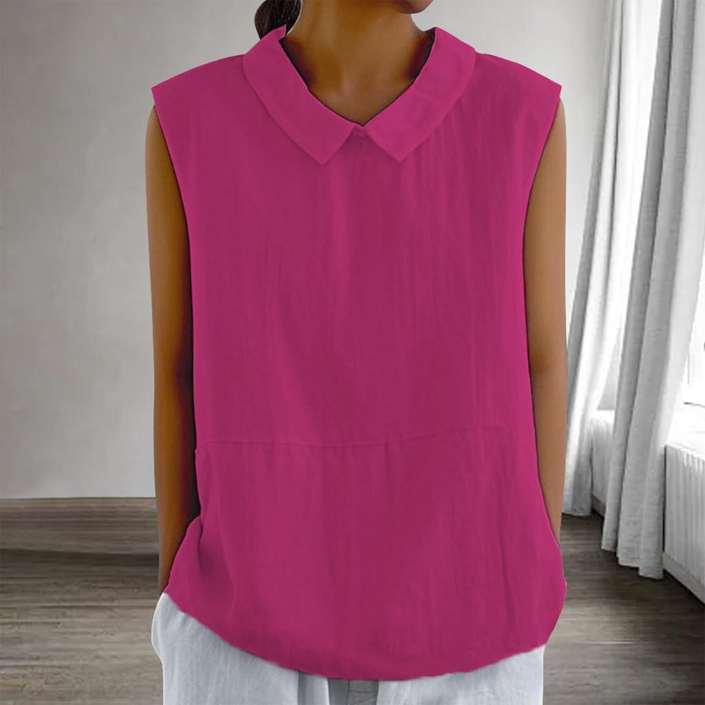 Women's Fashion Solid Color Collar Sleeveless Pullover Shirt Top
