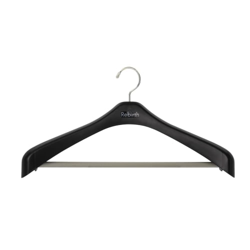 Shinko Hanger Slacks Hanger with Non-Slip Stop Bar, 47cm Wide, "Reverse" Jacket Stop 47, Black, Swivel Hook, Made In Japan, 1 Hanger