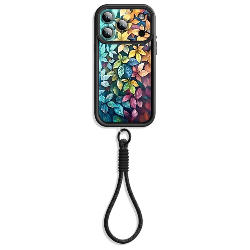 Flowers Leaves Print Lanyard Case For iPhone 18 Pro Max Shockproof Bumper Soft Silicone Cover For iPhone 17 16 15 14 13 Pro Max 17E