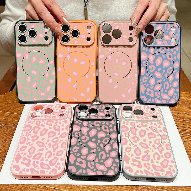 Case For iPhone 17 Pro Max Gray Leopard Print Magnetic For Magsafe Hybrid Slim Matte Cover For iPhone 16 15 14 13 Pro Max