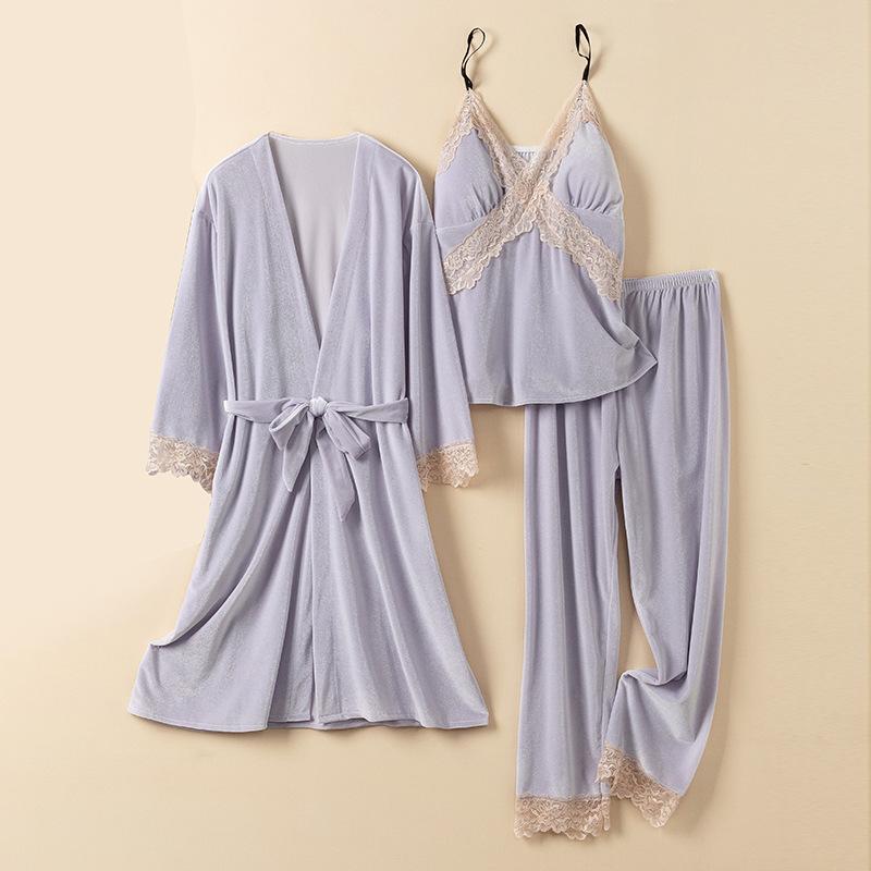 Velours-Nachtwäsche, warme Heimkleidung, neuer Winter-Pyjama-Anzug, lässiges Nachthemd für Frauen, sexy Nachtwäsche mit Spitzenbesatz, Loungewear