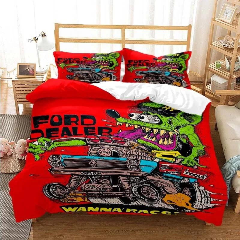 Cartoon Rat Fink Comfortable Duvet Quilt Cover Pillowcase Bedding Set Children Bedroom Decoration Home Textile