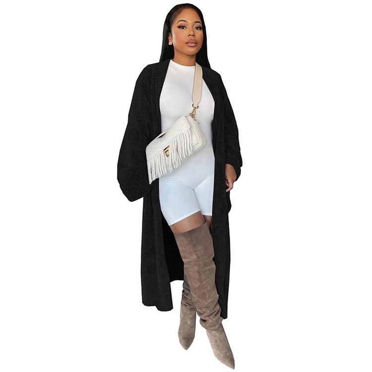European & American Women's Solid Color Long Knit Cardigan - Nightclub & Casual Style