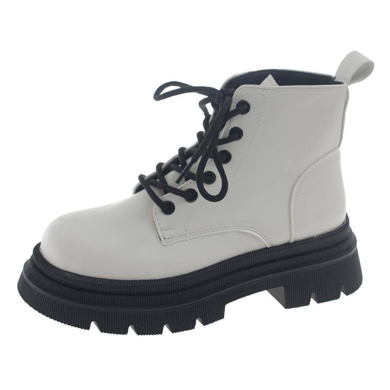 Fashion 2025 New Women's Platform Ankle Boots White Pu Leather Thick Sole Combat Booties Woman Spring Autumn Non Slip Motorcycle Boots