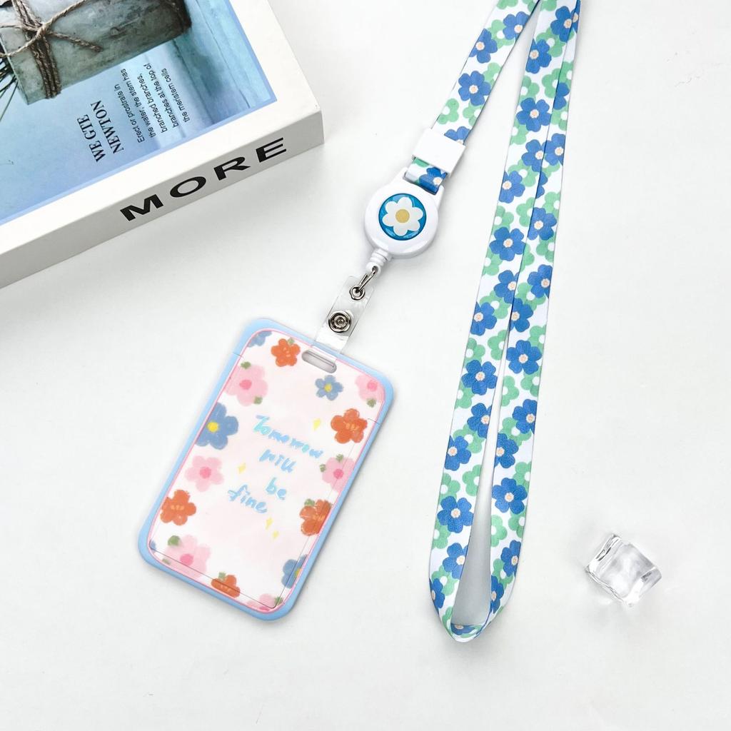 Ins Student Id Card Holder with Lanyard Slide Cover Transparent ABS School Card Cover Game Cards IC Card Protective Cover