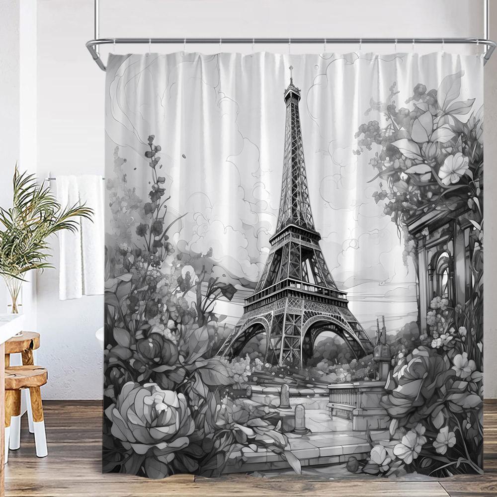 Eiffel Tower Shower Curtain European Paris City View France Architecture Bathroom Decoration Modern Polyester Bathtub Curtain