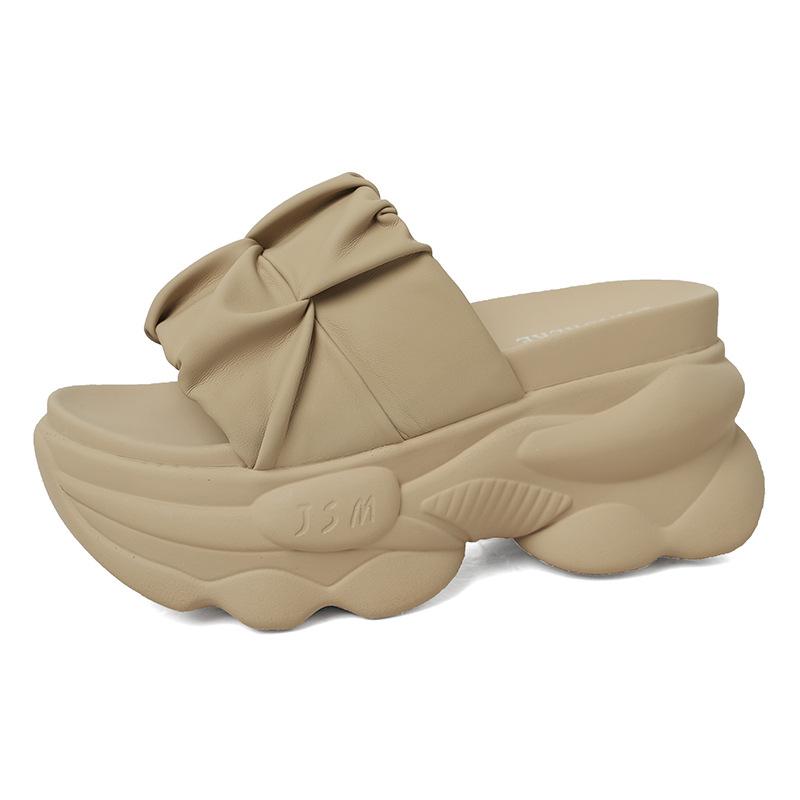 9CM Thick Bottom Round Head Sandals Slippers Female 2024 Summer Korean Fashion Open Toe Soft Non-slip Beach Shoes Luxury Slides