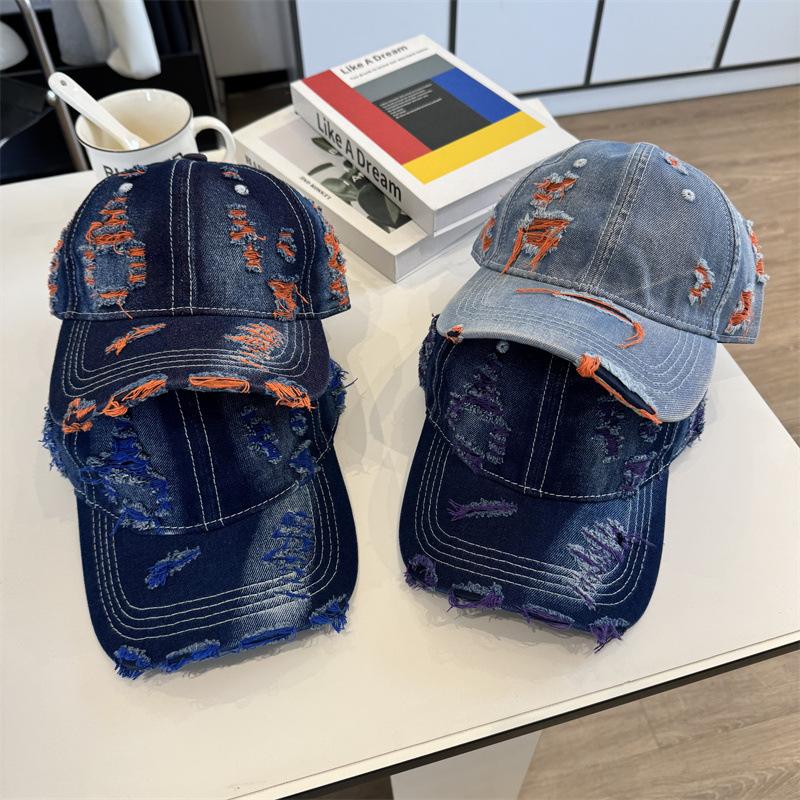 Retro einfarbige Denim-Baseballkappe personalisierte Mode Loch do old Kappe trendige Herren- und Damen-Street-Hip-Hop-Sonnenhut