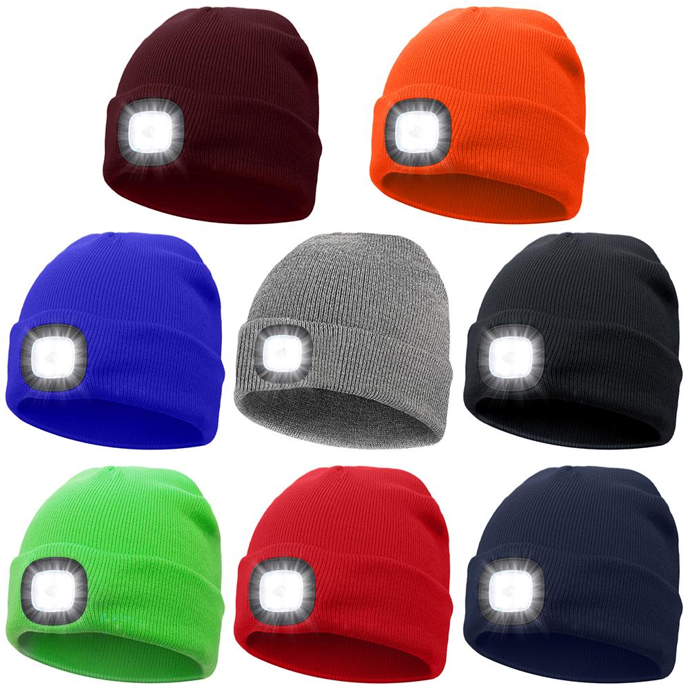USB Rechargeable Winter Warm Knit Beanie 4 LED Beanie Hat Unisex Knitted Hat with Light Gift for Men Women Teens Gifts for Dad