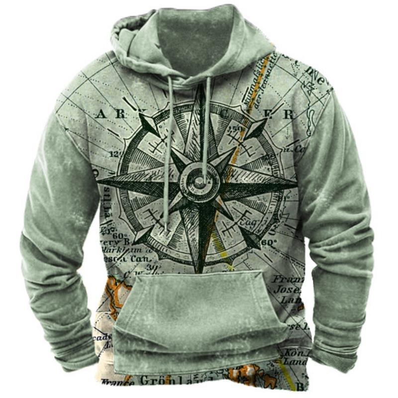 Herren Vintage Kompass 3D Druck Y2k Hoodie Harajuku Oberteile Kapuzenpullover Winter Übergroß Lässige Kleidung Streetwear Mode