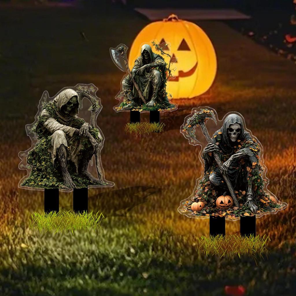 Halloween Lawn Stakes Halloween Yard Stakes Outdoor Decorations 2D Acrylic Scary Outside Decor Signs For Porch Patio Backyard