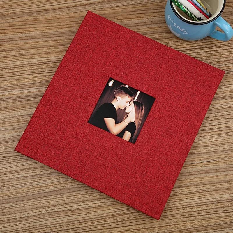 

Self Adhesive Photo Album DIY Linen Scrapbook Photo Album ,Paste Style Handmade Philatelic Album Linen Cover 20 sheets красный