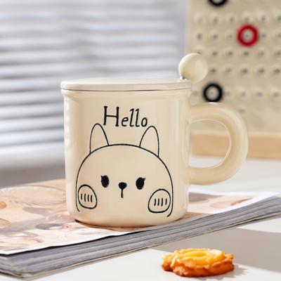 Small Gift Set Office Girl Ceramic Cup with Lid Spoon Cartoon Rabbit Creative Personality Mug Simple Cup
