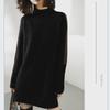 Women's Autumn Colorblock Half-Turtleneck Knitted Dress Sweater - Loose Mid-Length Style