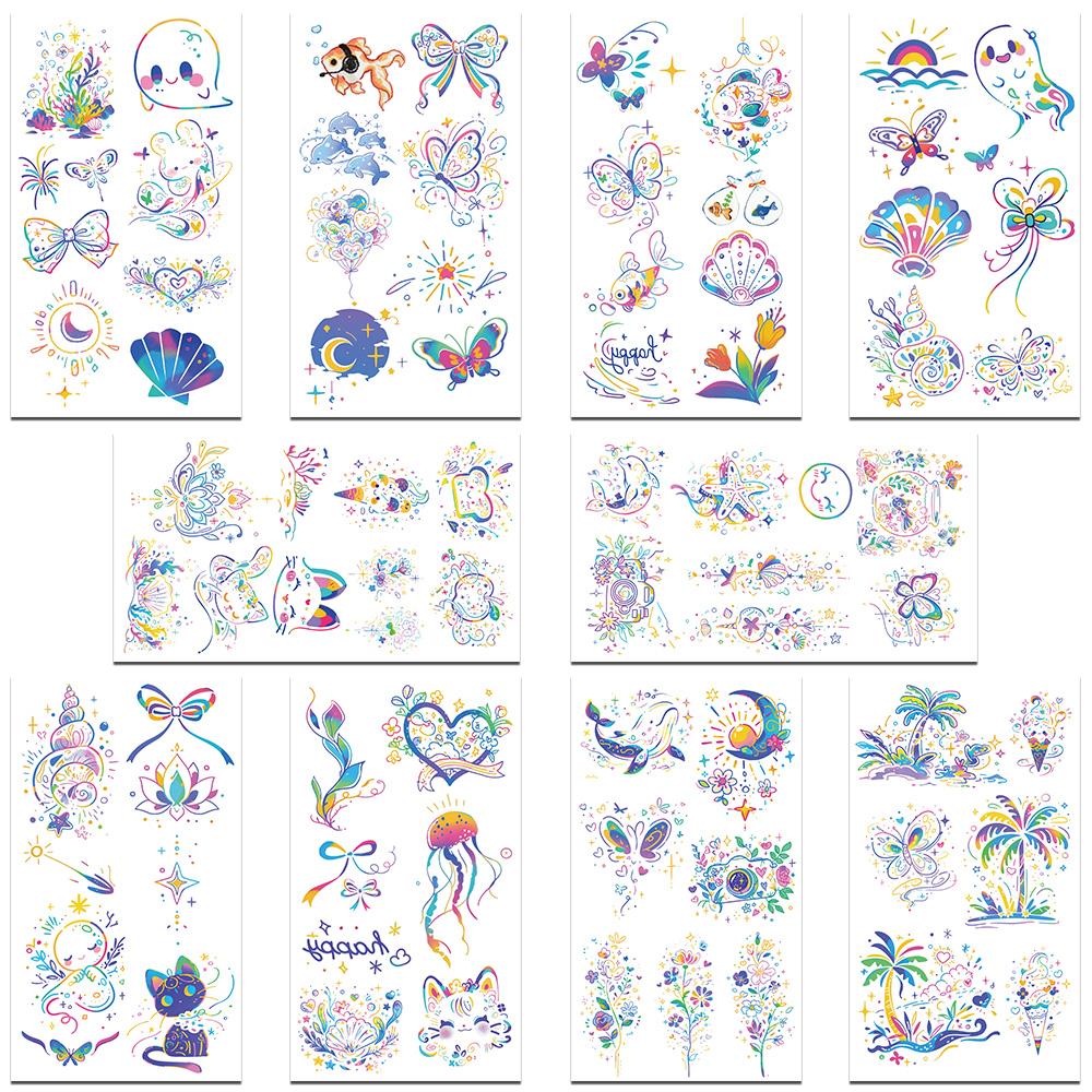 

10 листов красочных мультяшных граффити-татуировок для рук, тела, декоративных водонепроницаемых татуировок для детей, креативные подарки
