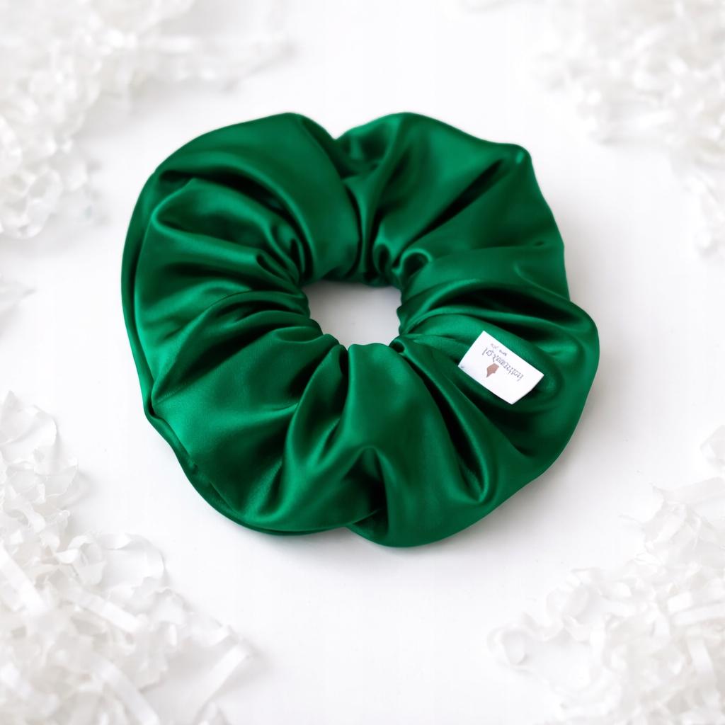 Jedwabna gumka do włosów scrunchie mulberry 6A zielona XL duża premium 6cm