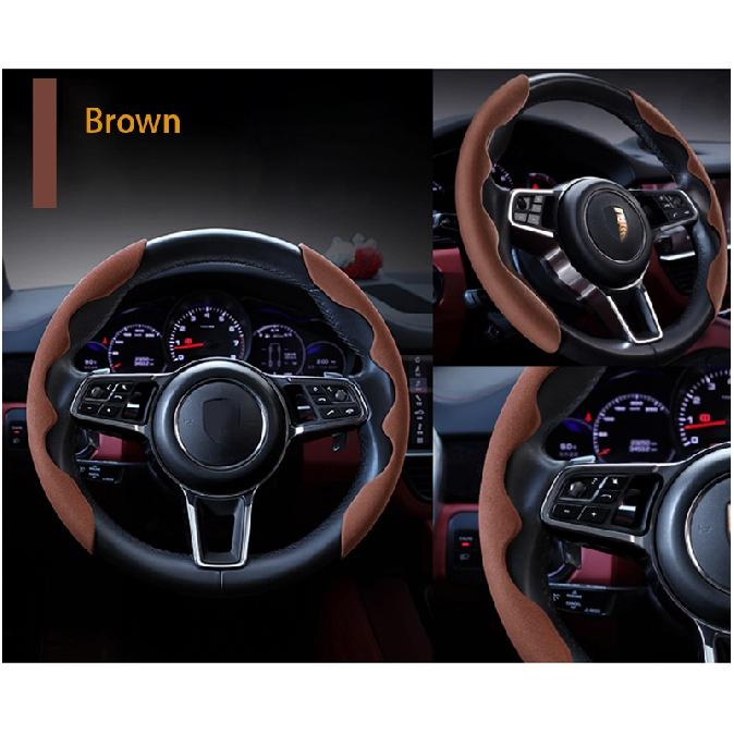 

Чехол на руль автомобиля, зимний замшевый противоскользящий чехол на руль, плюшевый чехол для карт, универсальный декоративный чехол на четыре сезона коричневый