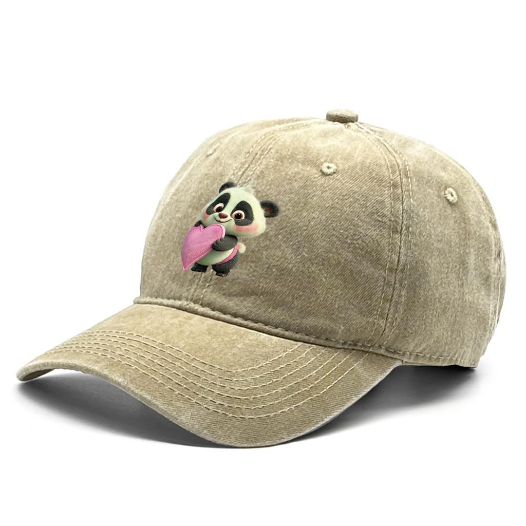 Cute Panda Pink Heart Printed Baseball Cap Adjustable Snapback Baseball Hat Unisex Stylish Womens Cap For Hiking Camping Outdoor