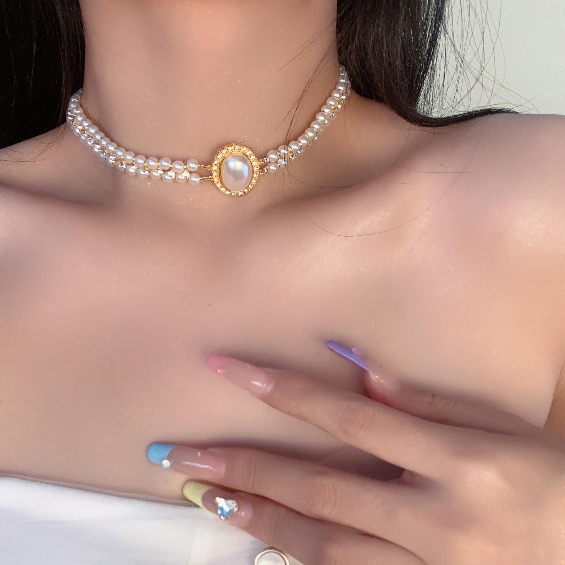 Baroque pearl double necklace light luxury niche high sense neck chain collarbone chain choker accessories neck strap collar
