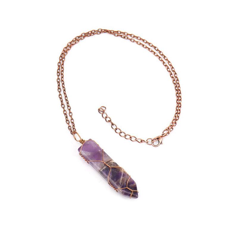 TikTok Live Handmade Amethyst Sword-Shaped Net Bag Pendant Necklace (N505)