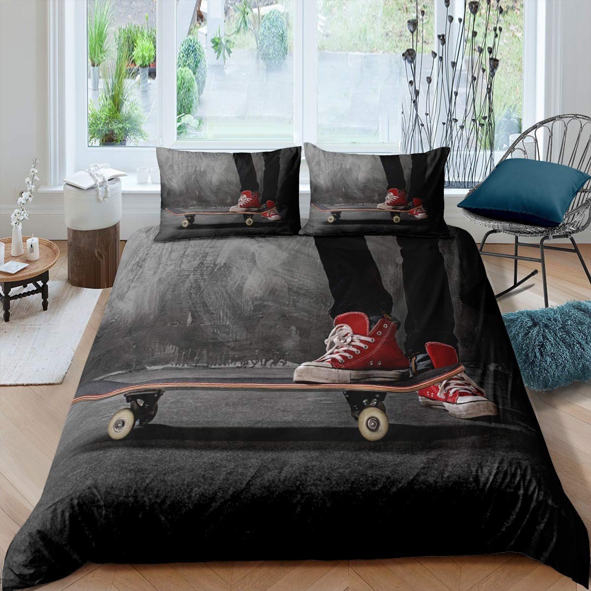 

Comforter Skateboard Full Size For Boys Teens Extreme Sports Bedding Set Youth Comforter Graffiti Style Comforter (quilt)-EU Single(135*200cm)3pcs