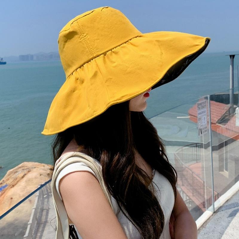 Summer Travel Sun Protection Hat Women Simple Solid Color Outdoor Casual Versatile Wide Brim Sunshade Fisherman Cap Breathable
