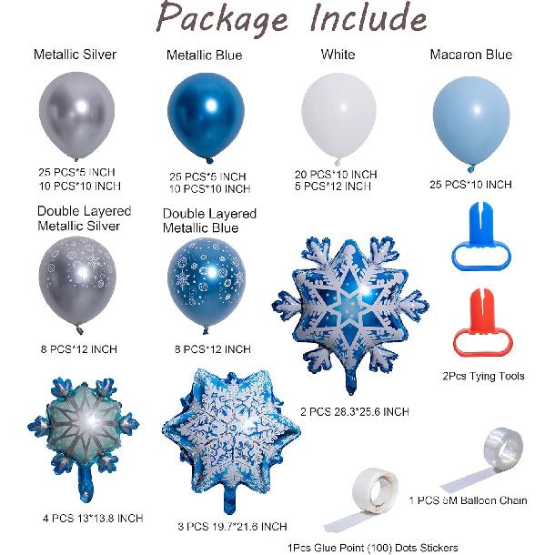 149Pcs Ice Snow Frozen Theme Balloon Garland Arch Kit Double Layered Balloons Metallic Blue Snowflake Balloons for Birthday Party Baby Shower Wedding