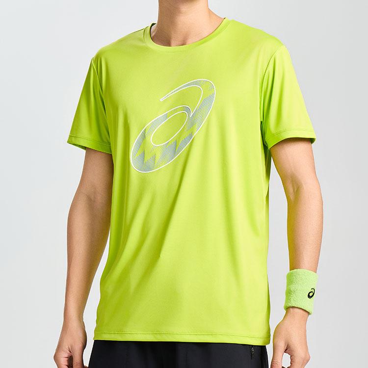 Asics Logo Crew Neck Pullover Moisture-Wicking Quick-Dry Running Comfortable Casual Sports Short Sleeve T-Shirt Men Tops Yellow Green 2011D076-300