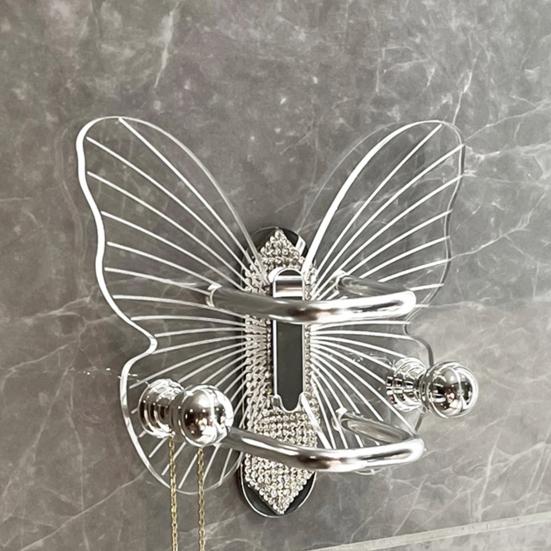 Transparent Hook Strong Load-bearing Butterfly Shape Simple Installation Self Adhesive Key Towel Hook Storage Rack
