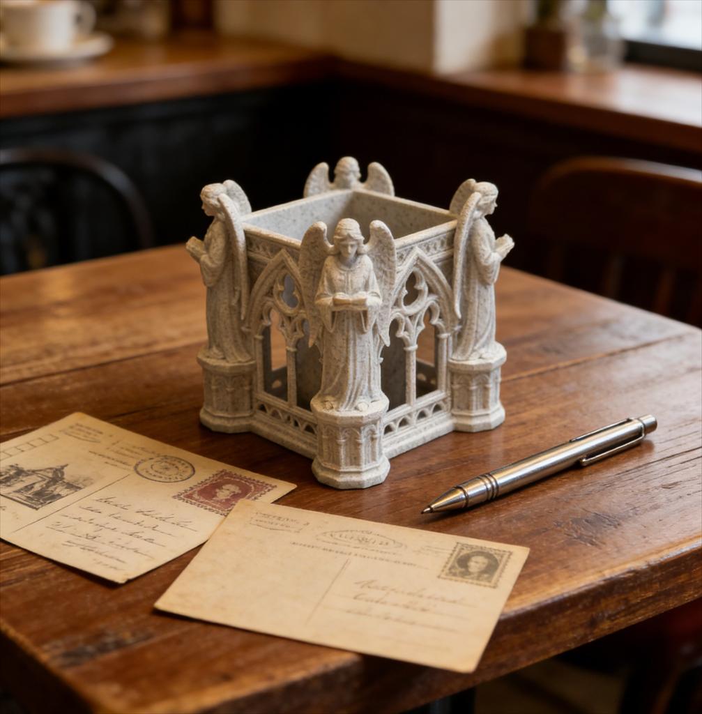 Vintage Gothic Cathedral Arch Angel Figurine Pen Holder 3D Printed Desk Organizer Aesthetic Decor for Makeup Brushes& Stationery