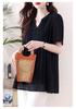 Elegant Plus Size V-Neck Chiffon Shirt - Slimming, Flaw-Hiding, Short-Sleeved, New Chinese Style, Age-Reducing Women's Top 2026