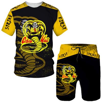 Sommer Cobra Kai 3D-bedrucktes T-Shirt/Shorts/Anzug, cooles Kurzarm-Athletik-Set für Herren, lässig, Hip-Hop-Sportbekleidung, 2-teiliger Trainingsanzug