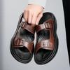 Fashion Non-Slip Men's Leather Slides Outdoor Sandals for Man Comfortable Summer Walking Shoes Classic Simple Slippers Comfy Half Drag
