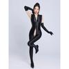 Sexy Long Zipper Open Crotch Leotard See Through Bodysuits Shiny Tights Smooth Yoga Shaping Elastic Jumpsuits With Glove Ootd