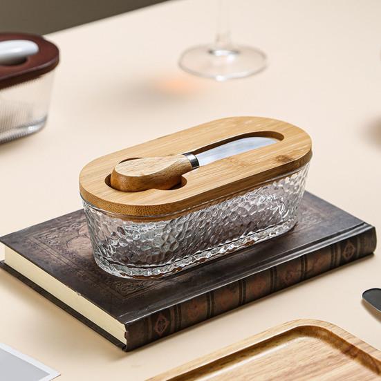 Szklany pojemnik na masło Yousheng z pokrywką, szpatułką, dużą maselniczką, łatwy do czyszczenia pojemnik na masło, niezbędny dodatek dla miłośników masła