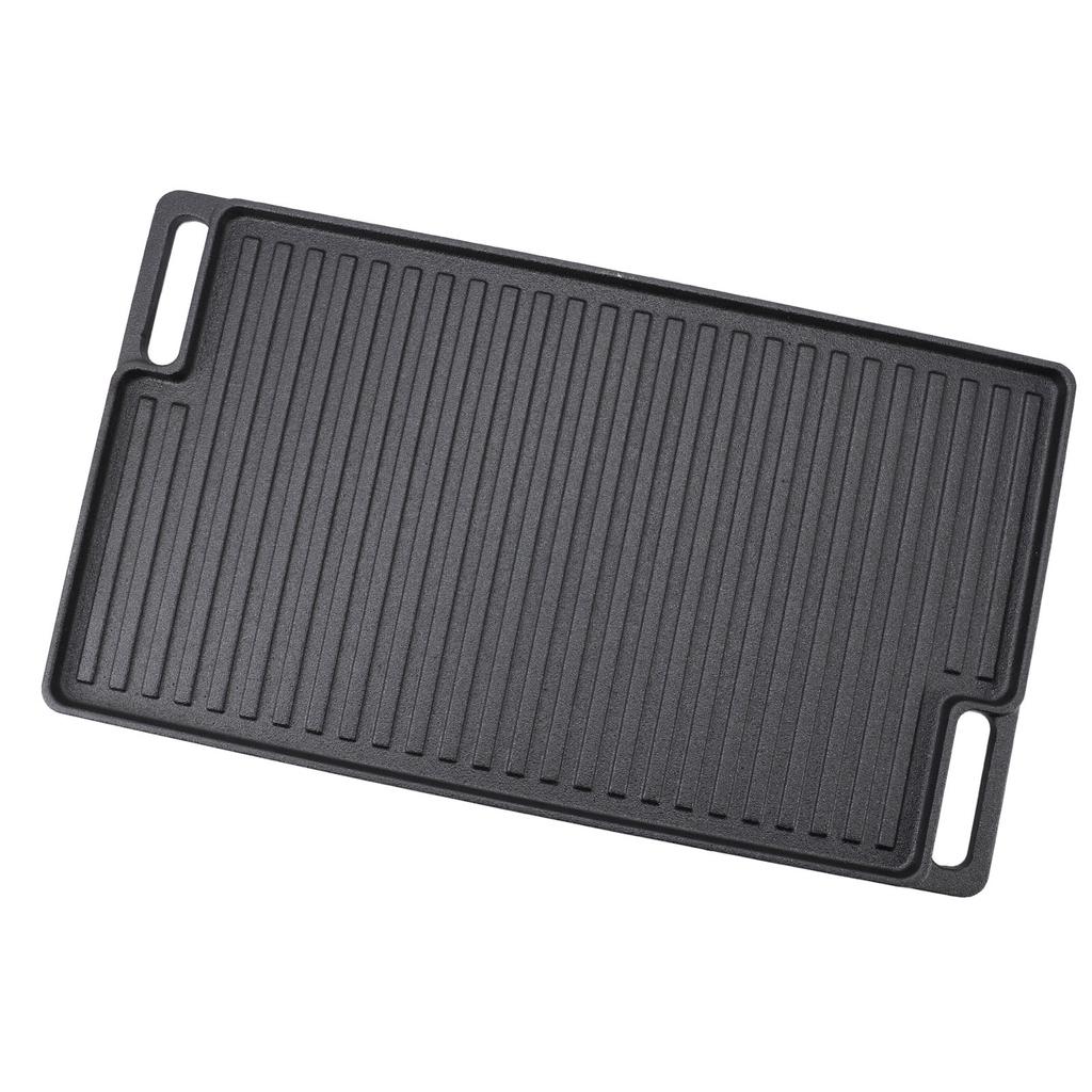 Pre Seasoned Cast Iron Reversible Rectangular Grill Griddle Non Stick Family Pan Cookware with Handles