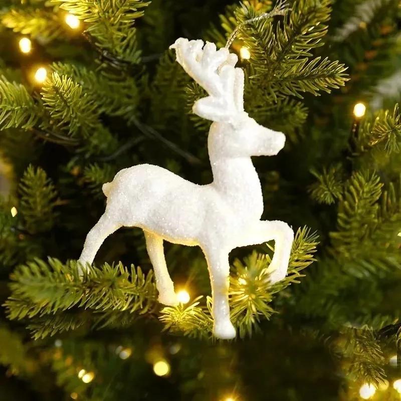 Christmas White Pendant Christmas Tree Ornaments Star Elk Xmas Hanging Pendants for Home Room Party Decor New Year Gift Accessor