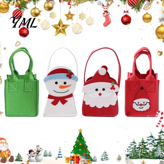 Thickened Felt Snack Carrier Christmas Candy Bag, Santa Claus Snowman Patterns Treat Pouch, Large Capacity Party Favor Bag Tote for Holiday Favors And