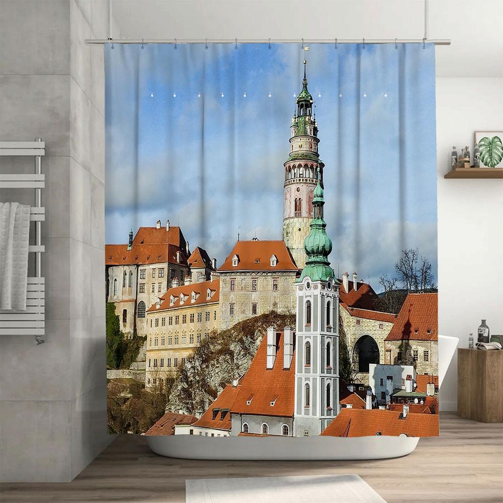 Vintage Castle Shower Curtain European Medieval Backdrop Bathroom Decor Tapestry Washable Artistic Home Textile Room Divider