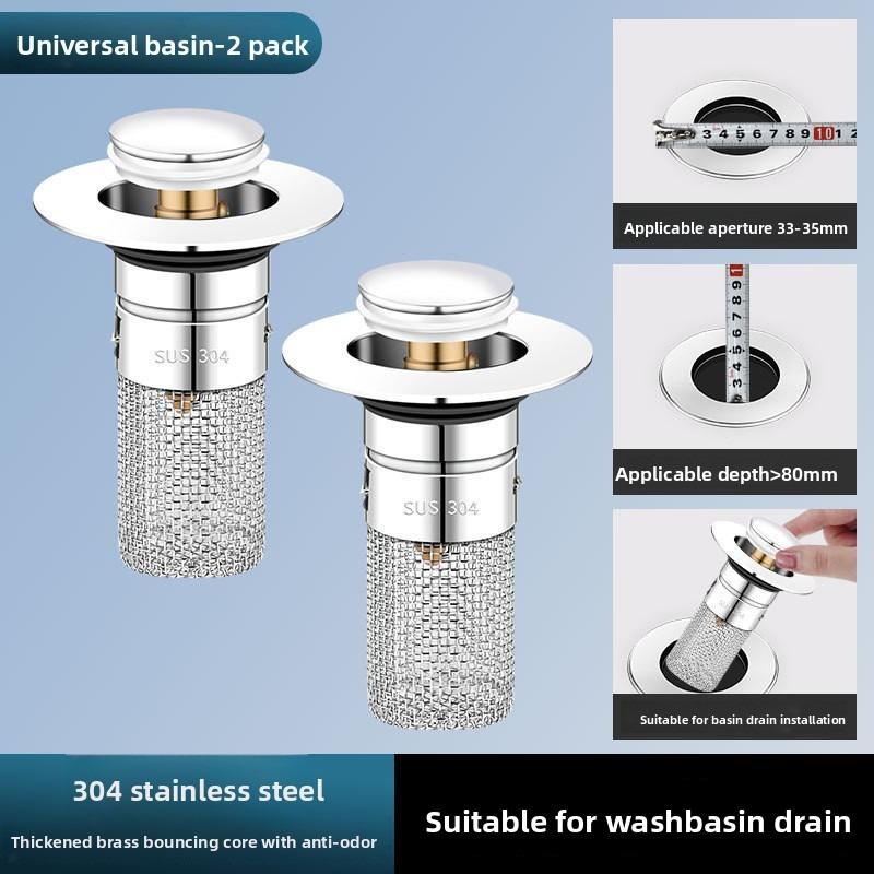 Washbasin Leakage Plug, Bouncing Core, Washbasin Sink Drain, Hair Filter, Anti-odor, Universal Press Type