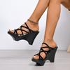 Fashion High Heels Women Summer New Round Toe Platform Wedge Vintage Open Toe Crossover Slender Strap Platform Sandals and Slippers