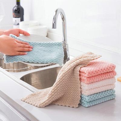 12pcs Double-Layer Absorbent Microfiber Kitchen Dish Cloth Non-Stick Oil Household Cleaning Cloth Wiping Towel Home Kitchen Tool Dust Rags