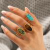 Französischer Retro Edelstahl Schmuck mit eingelegtem Türkis Afrikanischem Türkis Tigerauge Ring für Damen