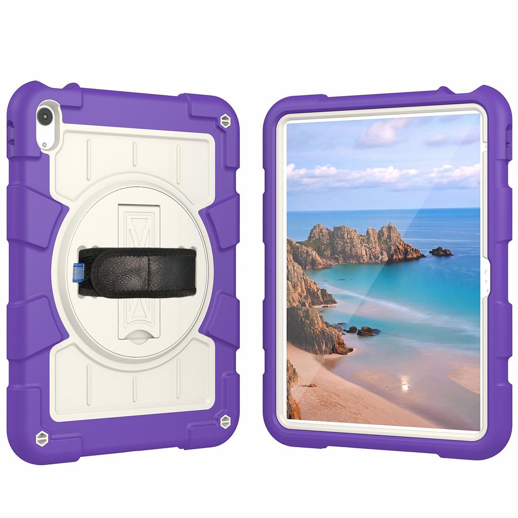 For iPad Air 11 (2025)/(2024) Kickstand Case Rotating Hand Strap PC+TPU Tablet Cover with Shoulder Strap