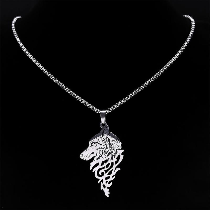 Wolf Head Head Pendant Necklace Stainless Steel Chain Choker for Men and Women Party Jewelry Cultural Event Accessory
