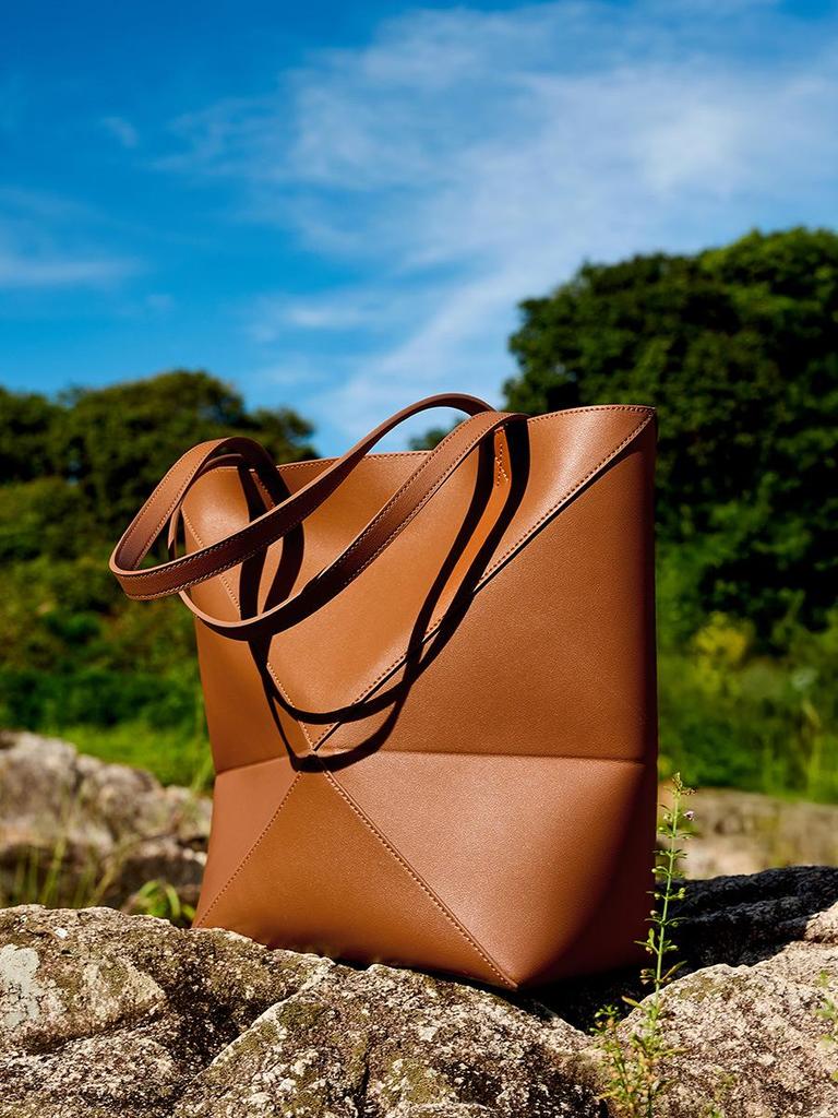 Geometric Foldable Retro Leather Tote - Large Capacity