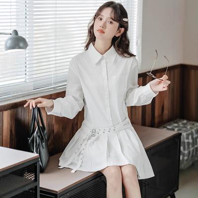 Early Spring Lace-up Pleated Skirt Solid Color Long-sleeved Simple Short Skirt Design Dress Women