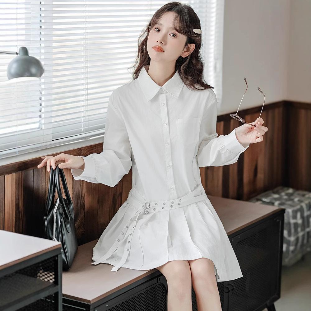 

Ранневесенняя юбка на шнуровке с плиссировкой, однотонная, с длинным рукавом, простого дизайна, короткое платье для женщин L белый