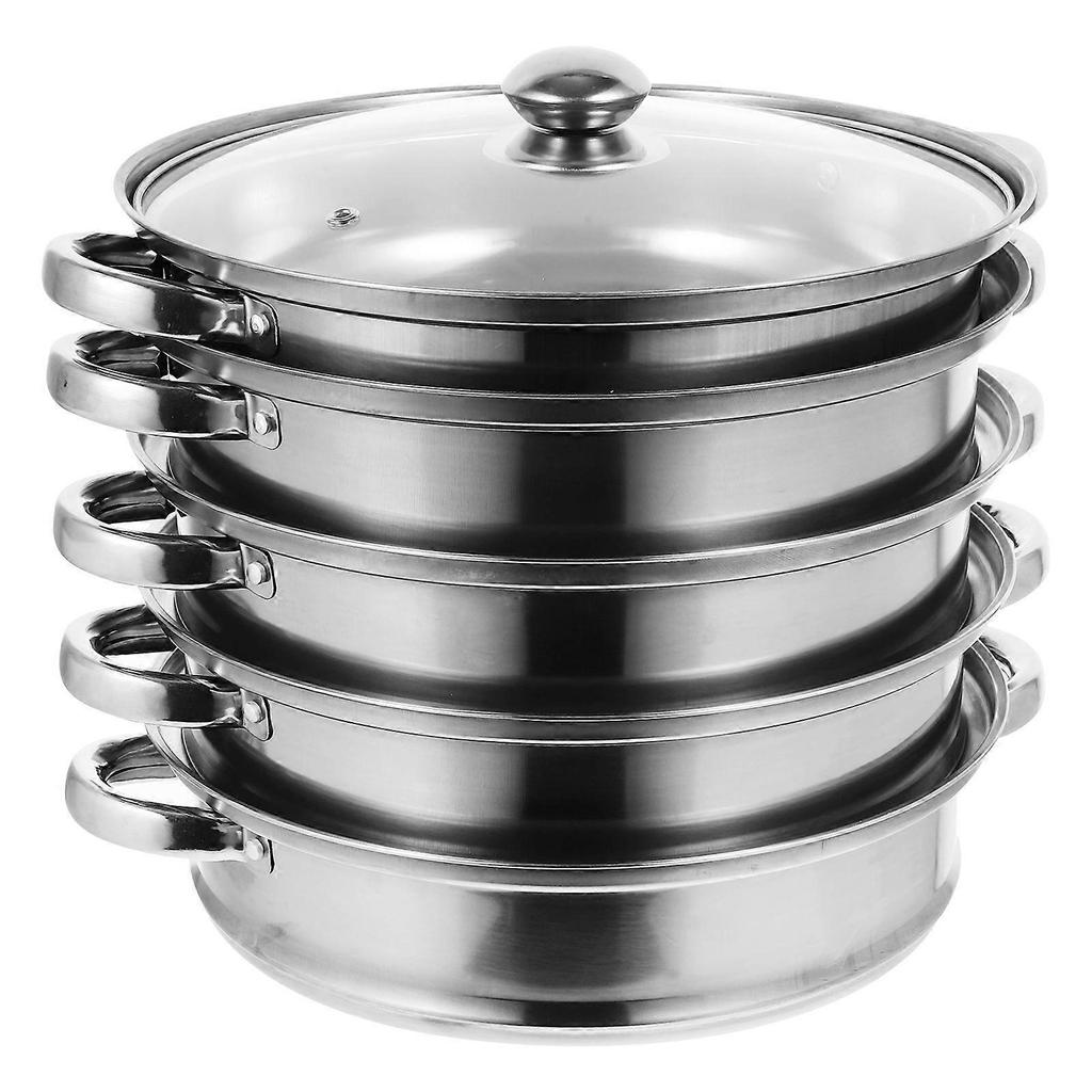Edelstahl-Dampfgarer Multifunktionaler Kochtopf Praktischer Suppentopf Silber (5 Schichten)